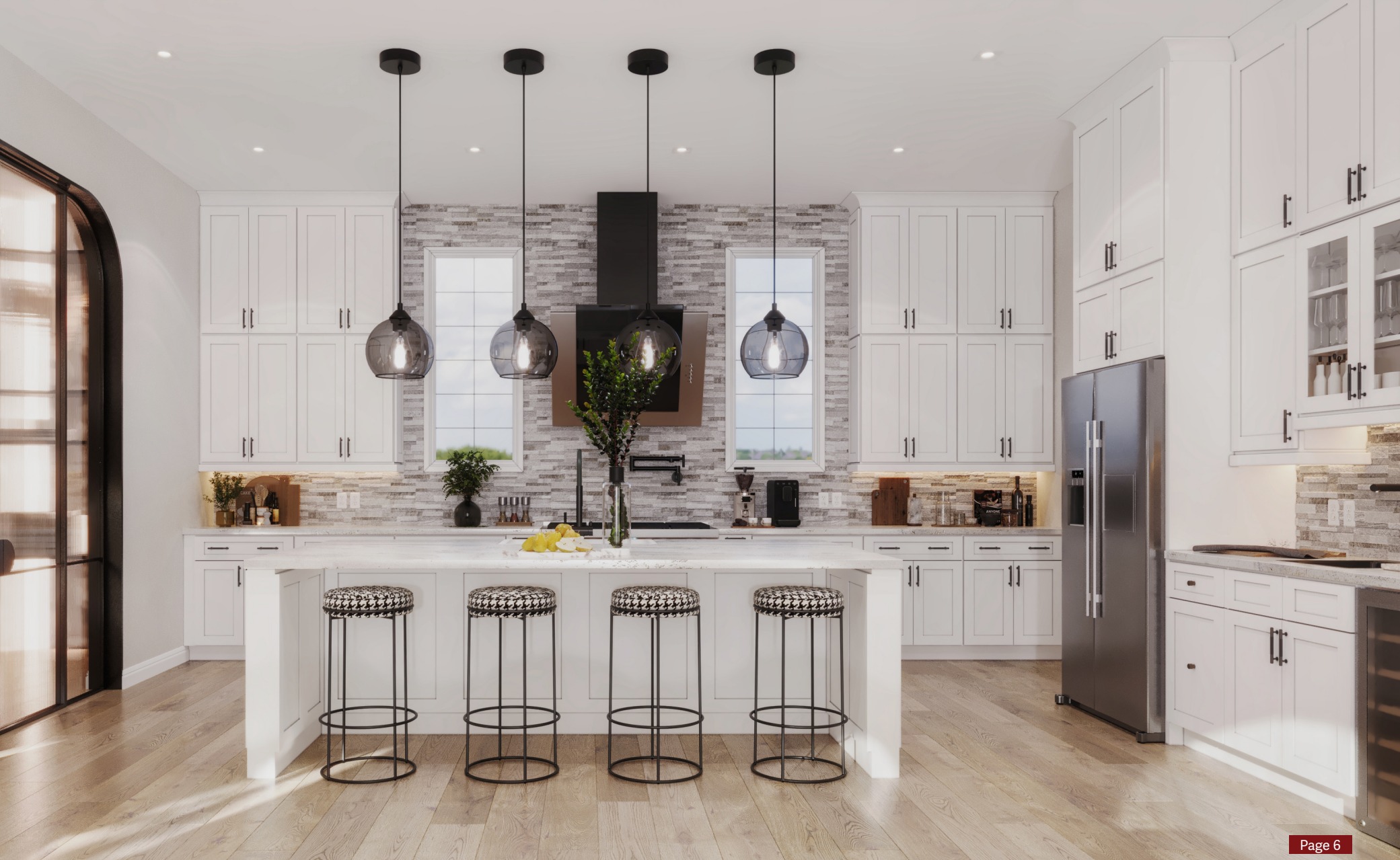 White kitchen cabinets with a contrasting dark island